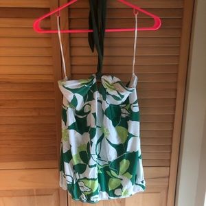American Eagle Green/White Floral Halter Top Size L